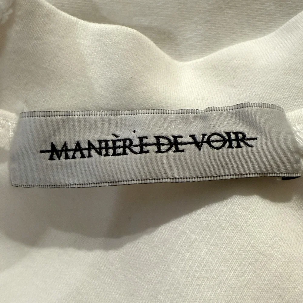 Manière De Voir EUC Size 4 Creamy White Short Sleeve Eiffel Tower Emblem Dress - Picture 10 of 10